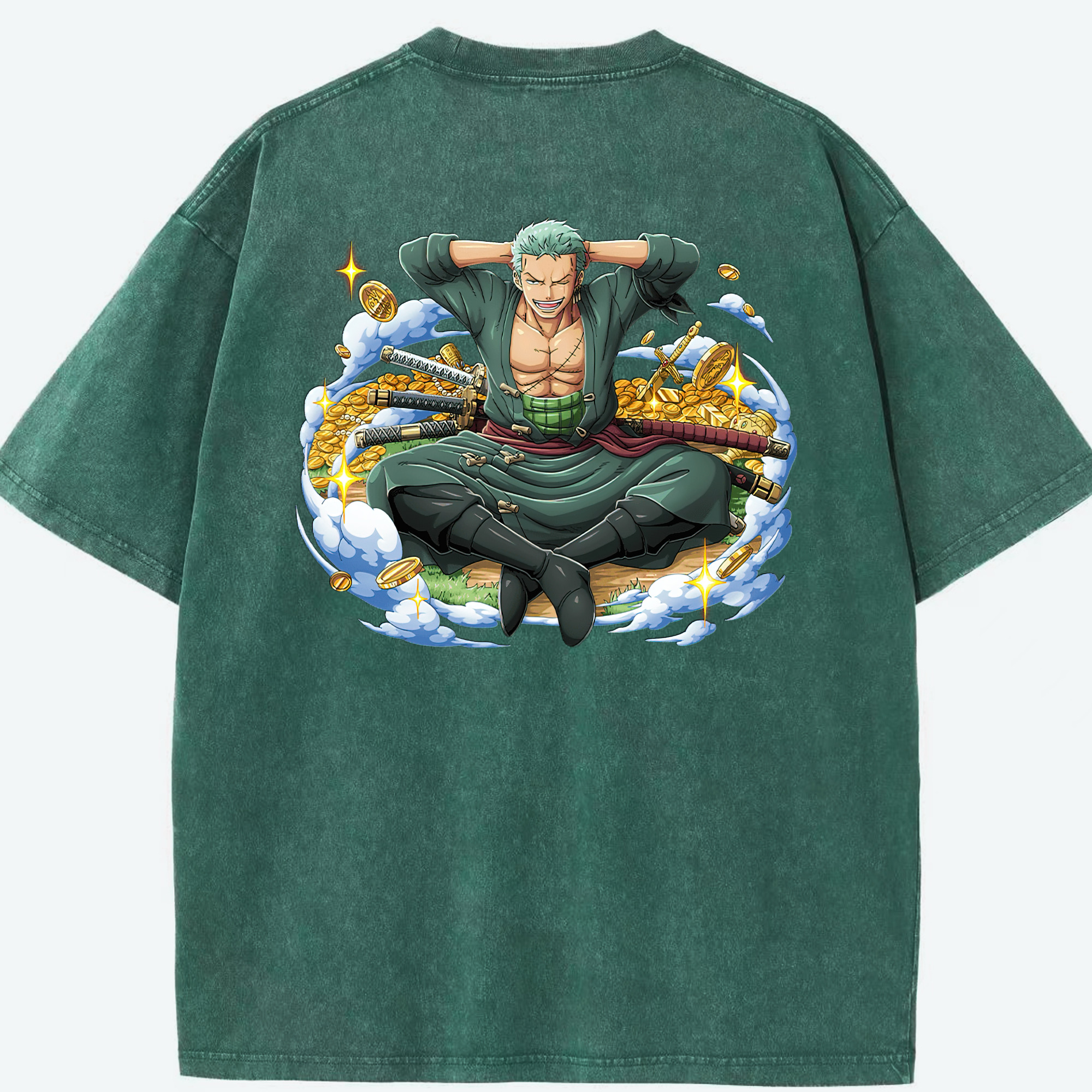ワンピース ロロノア・ゾロ ONE PIECE Roronoa Zoro 綿100% ヴィンテージ風 半袖Tシャツ（背面プリント）